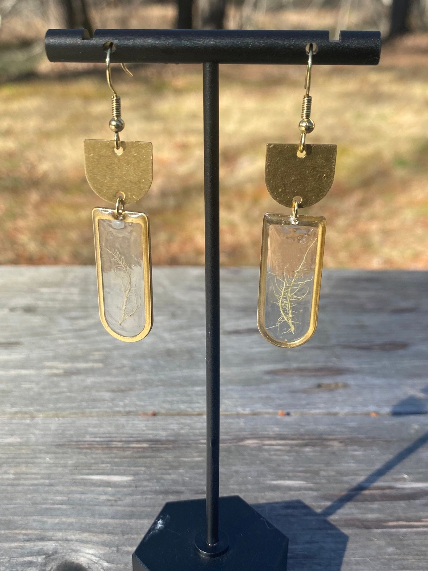 Pressed lichen and resin dangle earrings