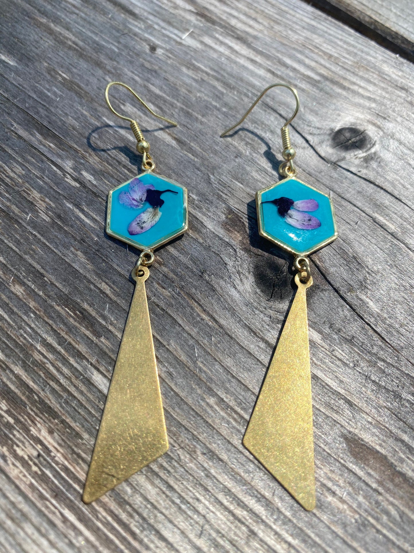 Honeycomb Teal Redbud Earrings