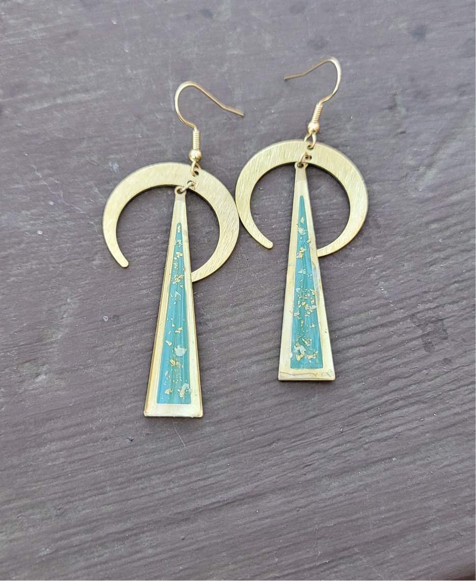 Teal Crescent Earrings