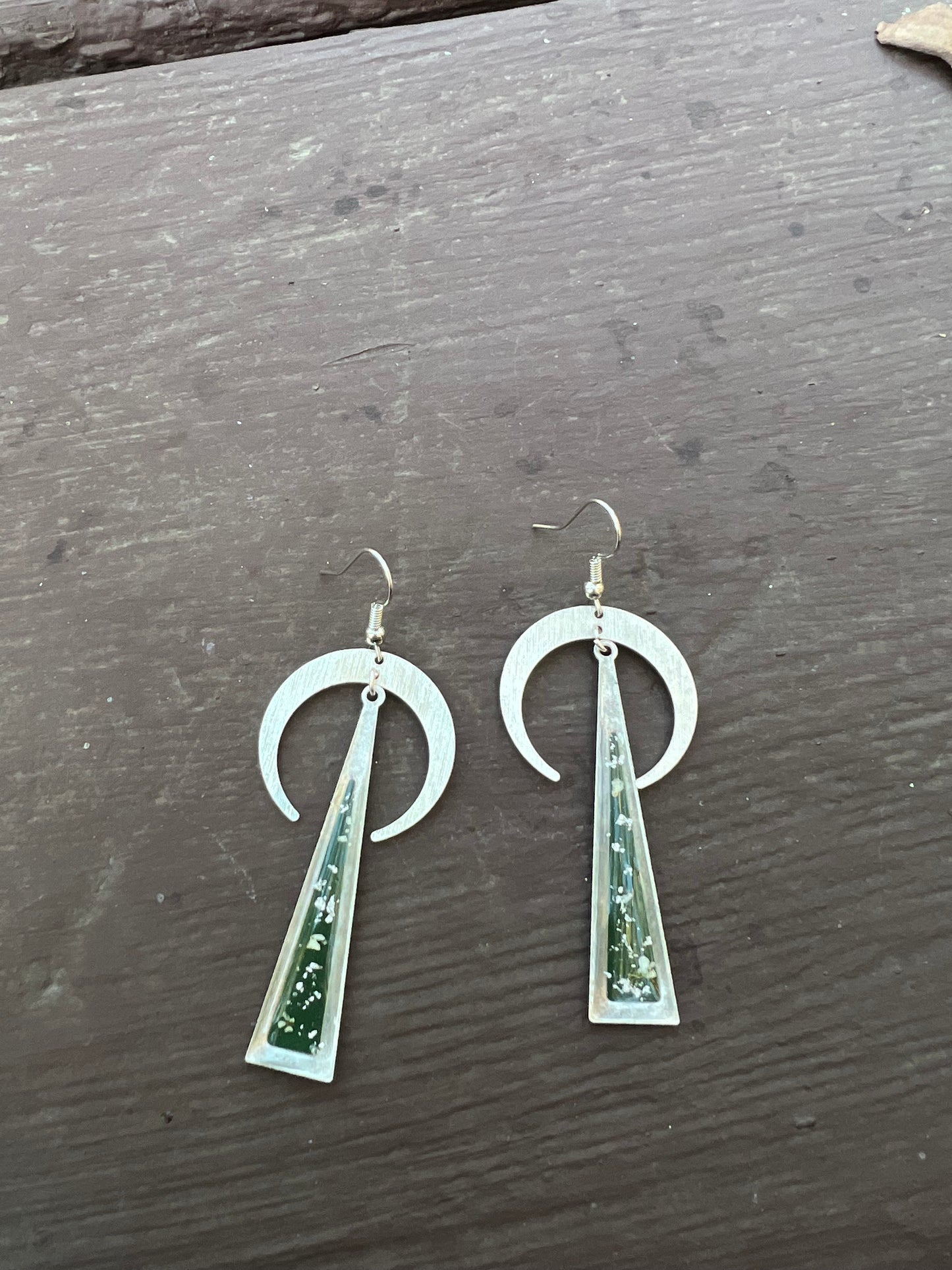Green Crescent Earrings
