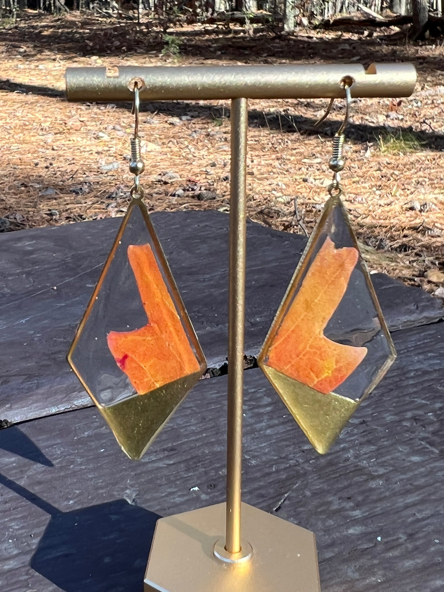 Orange Maple Leaf Diamond Earrings
