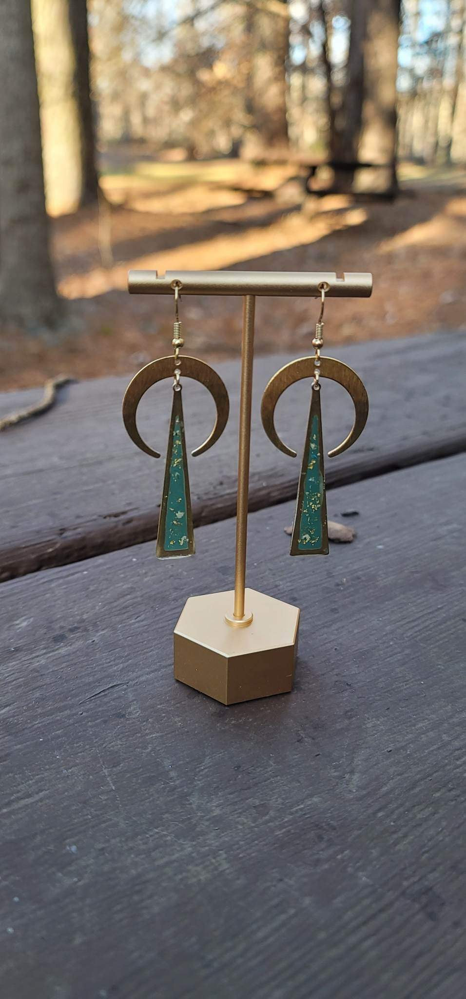 Teal Crescent Earrings