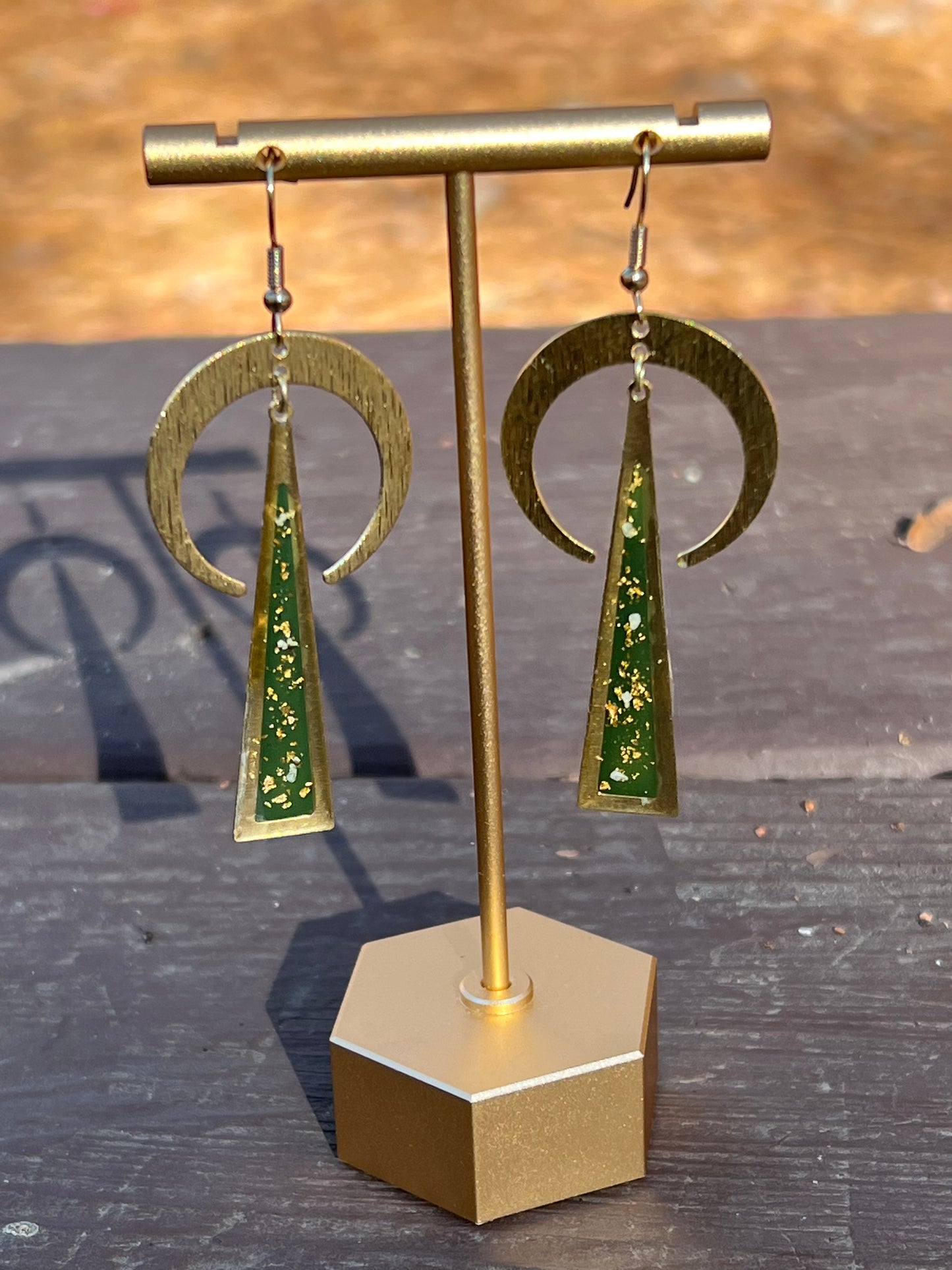 Green Crescent Earrings