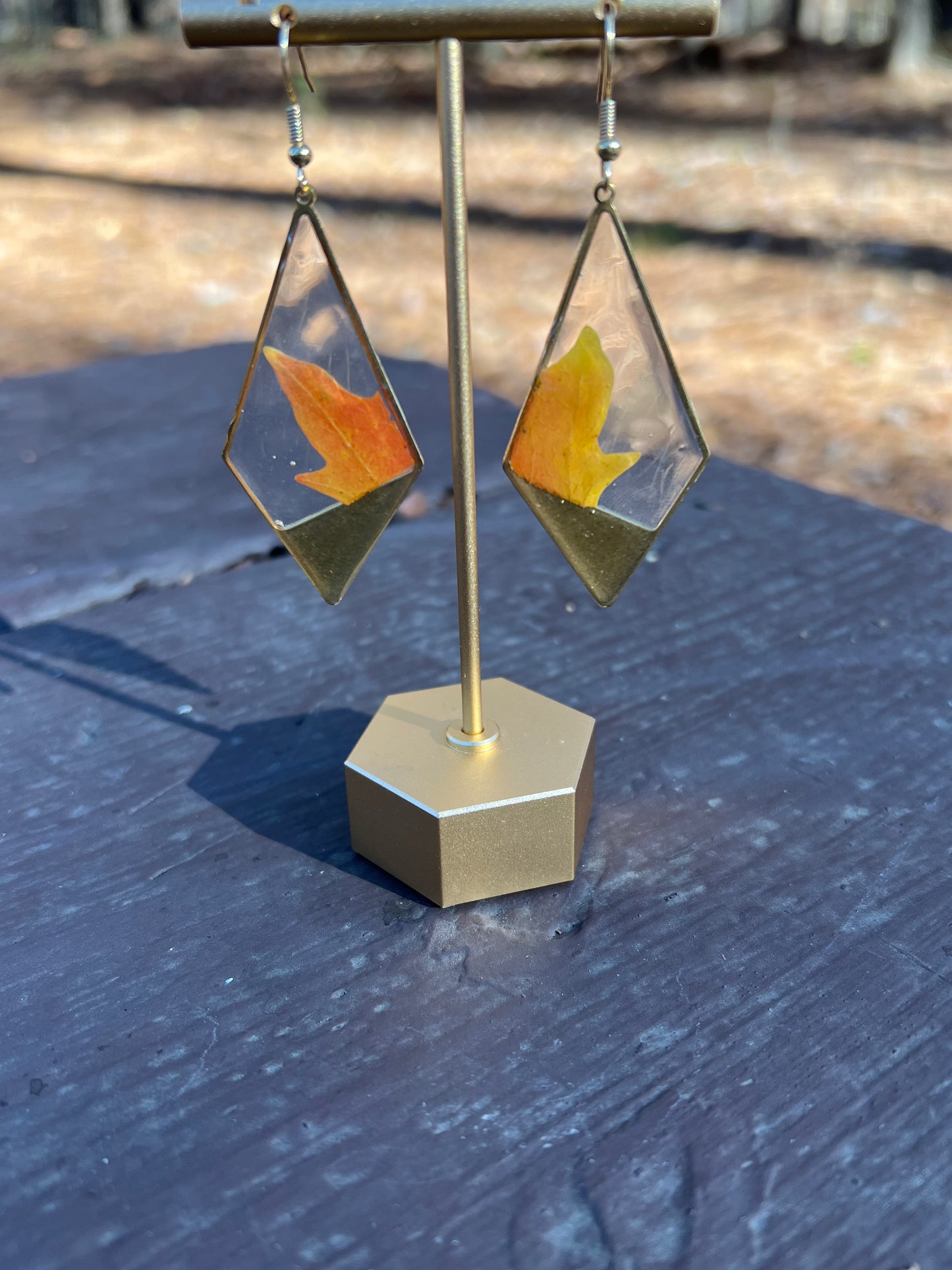 Orange Maple Leaf Diamond Earrings