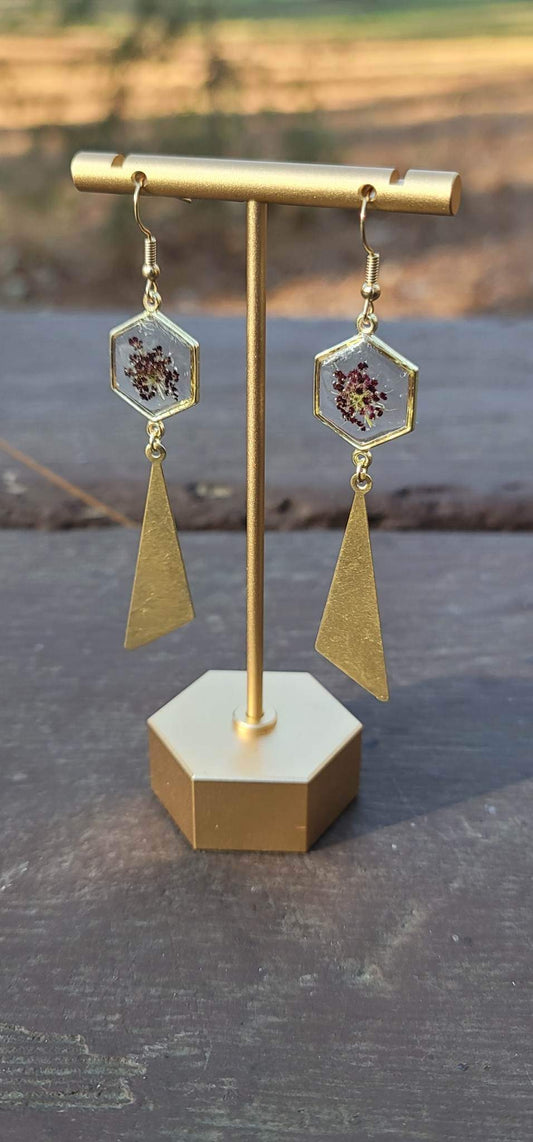 Honeycomb Chocolate Queen Anne's Lace Earrings