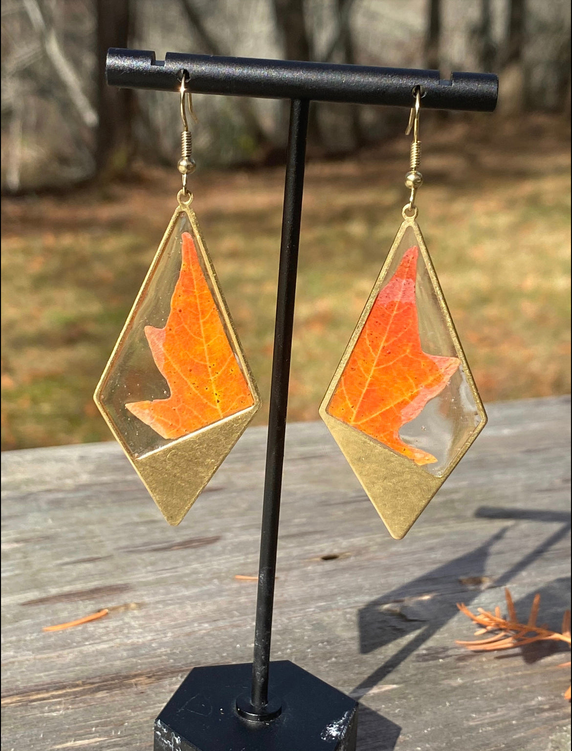 Orange Maple Leaf Diamond Earrings