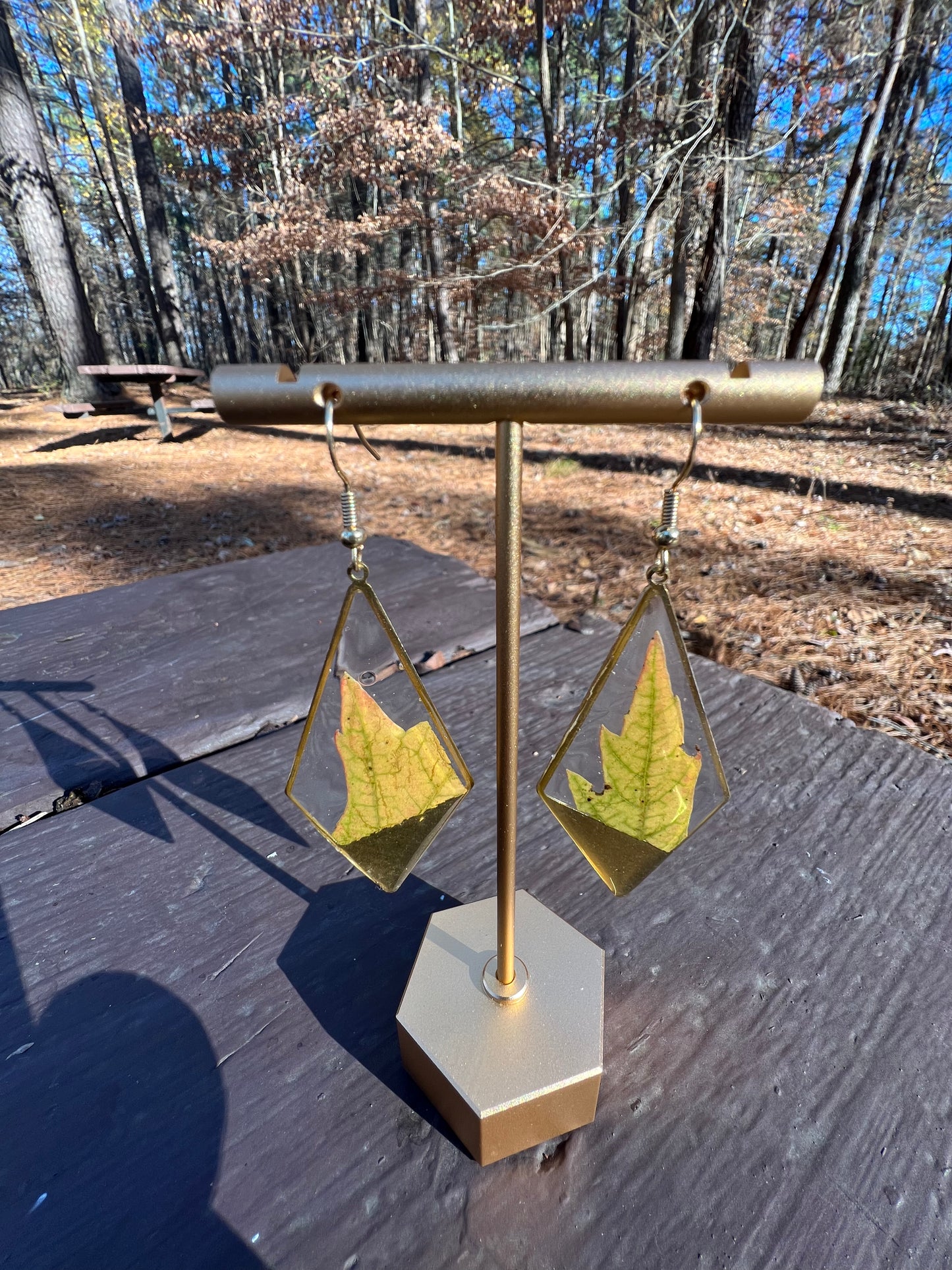 Yellow-Green Maple Leaf Diamond Earrings