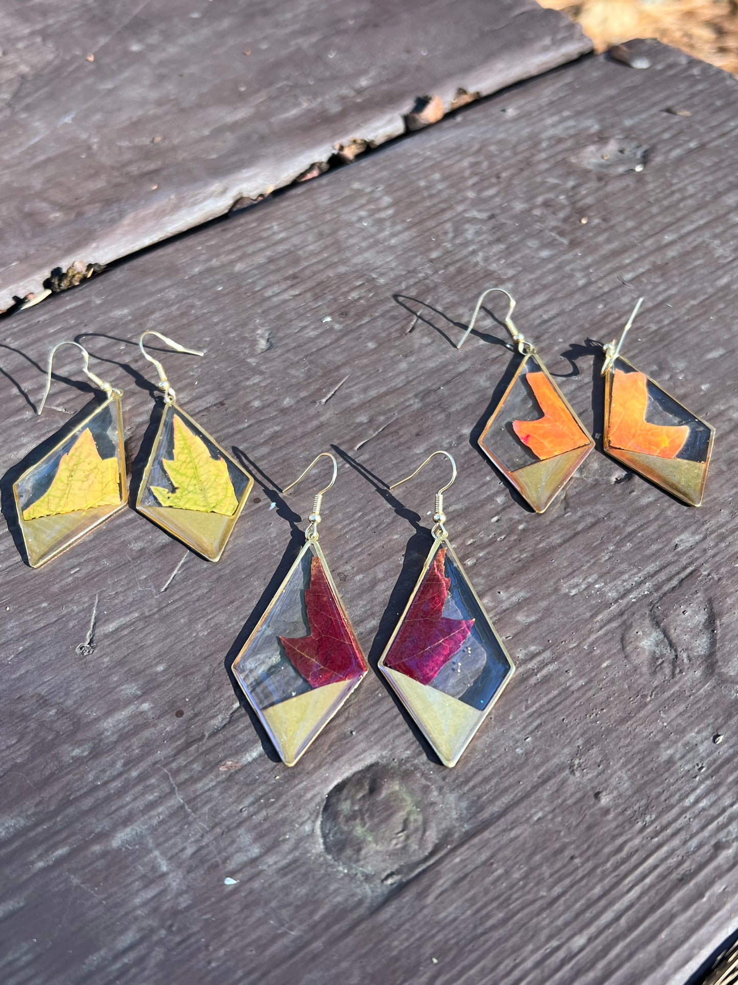 Yellow-Green Maple Leaf Diamond Earrings