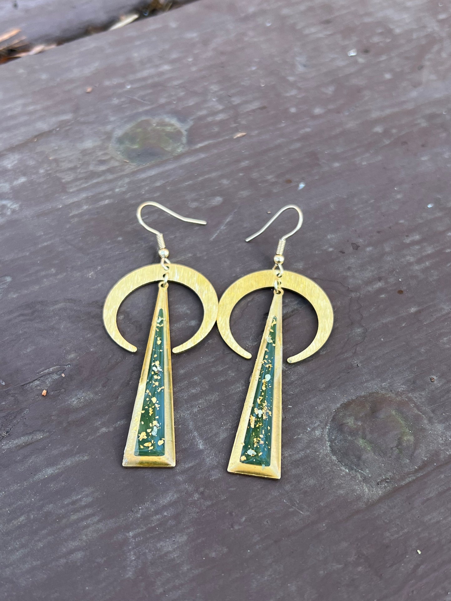 Green Crescent Earrings