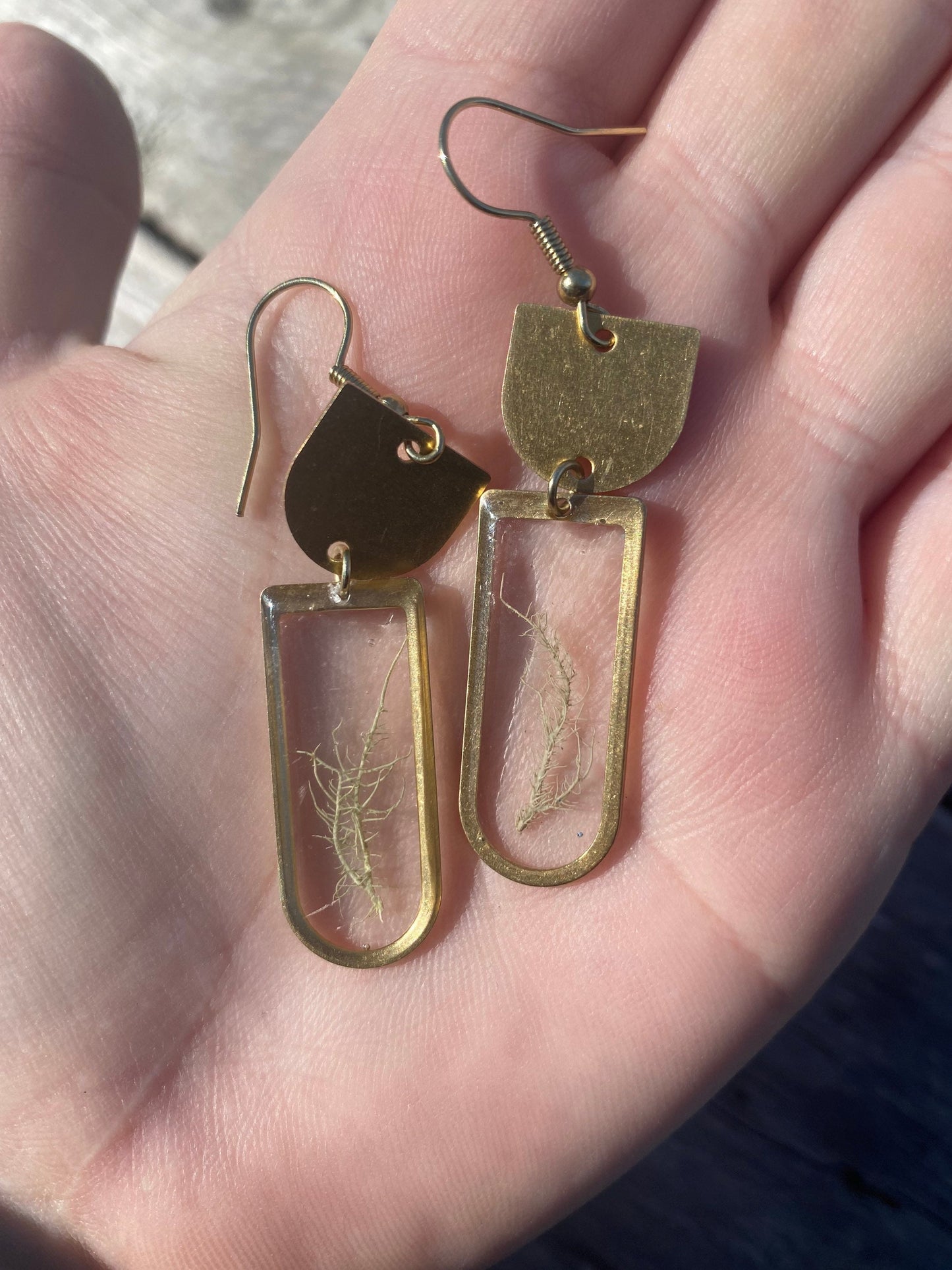 Pressed lichen and resin dangle earrings