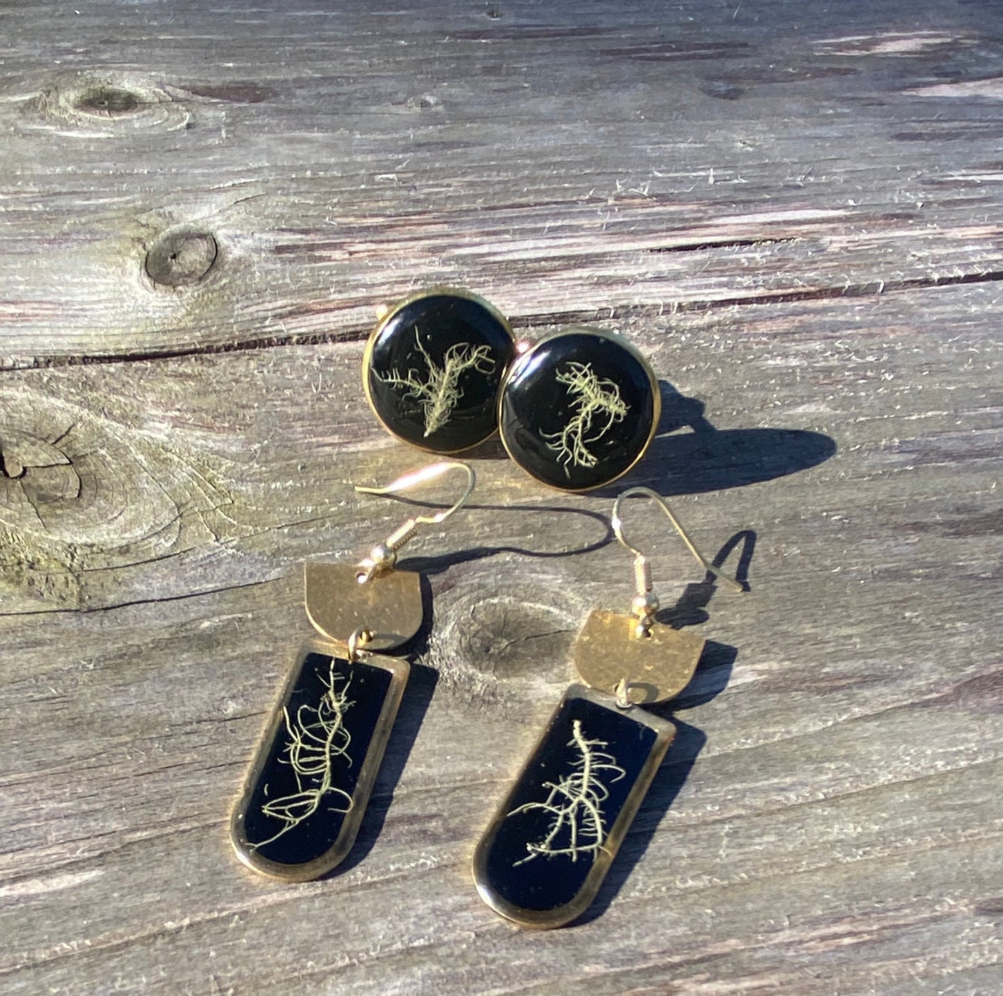 Lichen and resin gold plated cuff links