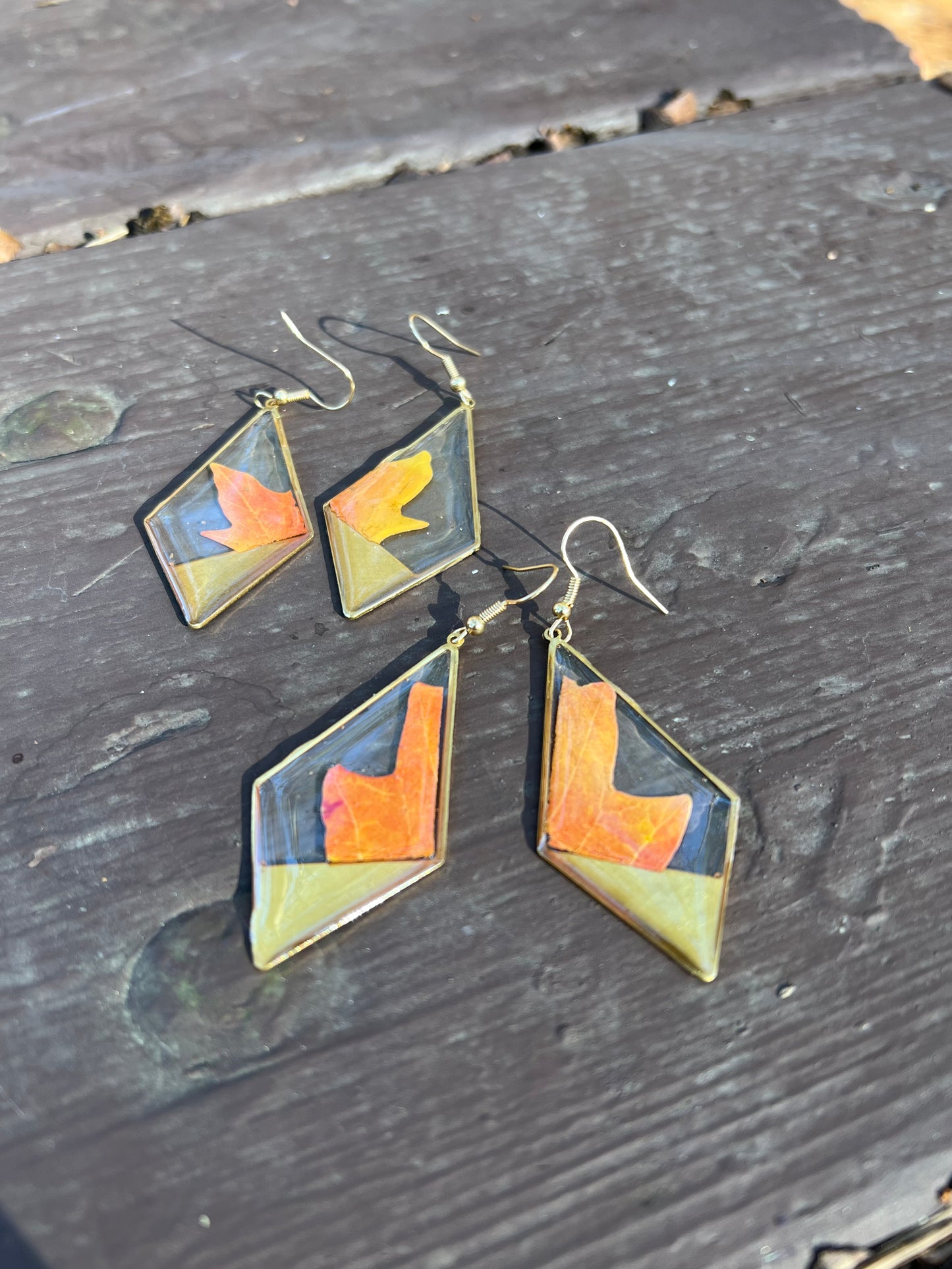 Orange Maple Leaf Diamond Earrings