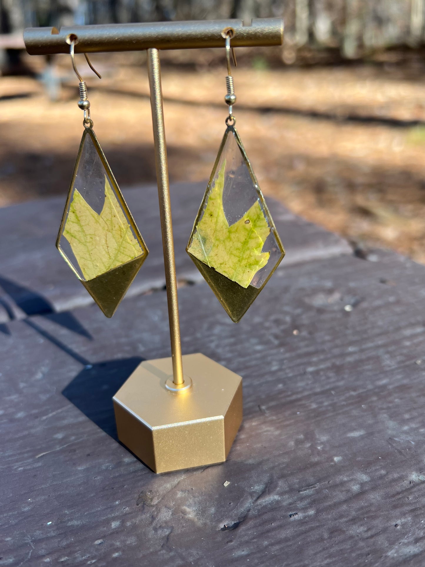 Yellow-Green Maple Leaf Diamond Earrings